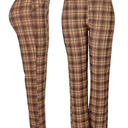 High Waist Straight Leg Stretch Long Lady Pants: Brown
