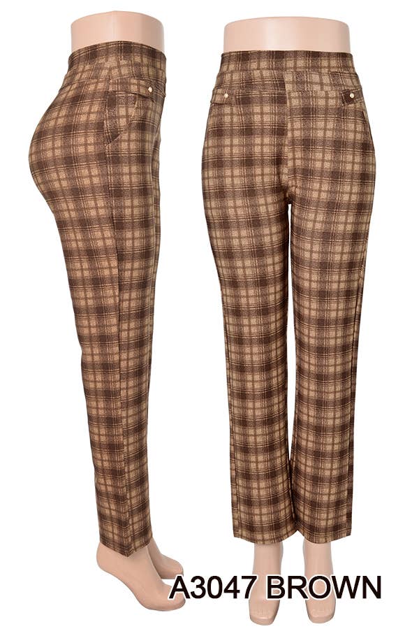 High Waist Straight Leg Stretch Long Lady Pants: Brown