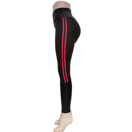 SPORTS YOGA STRIPE LEGGINGS: Black Red