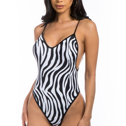 ONE-PIECE ZEBRA PRINT BATHING SUIT