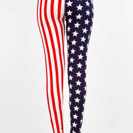 AMERICAN FLAG PRINT LEGGINGS: BLUE/RED