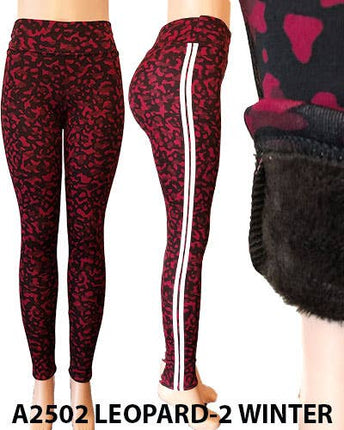 WINTER LEGGINGS FLEECE INSIDE: Leopard-2 Burgundy