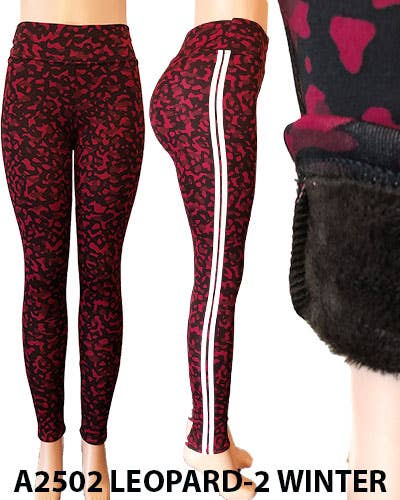 WINTER LEGGINGS FLEECE INSIDE: Leopard-2 Burgundy