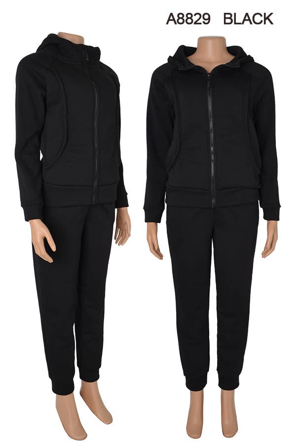 2PCS/SET HOODIE JACKET AND PANTS: Black