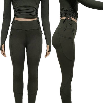 SPORTS YOGA POCKET LEGGINGS AND TOP SET OLIVE