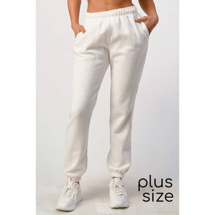 Soft Fleece Sweat Jogger Pants Plus Size: WHITE