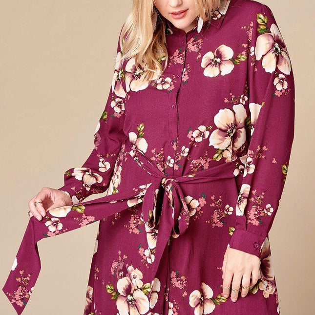 Floral Woven Button-down Collared Shirt Dress