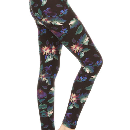 Long Yoga Style Banded Lined Floral Printed Knit Legging With High Waist