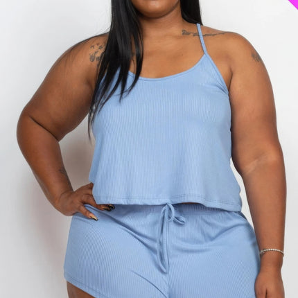 Plus Ribbed Strappy Top And Shorts Set