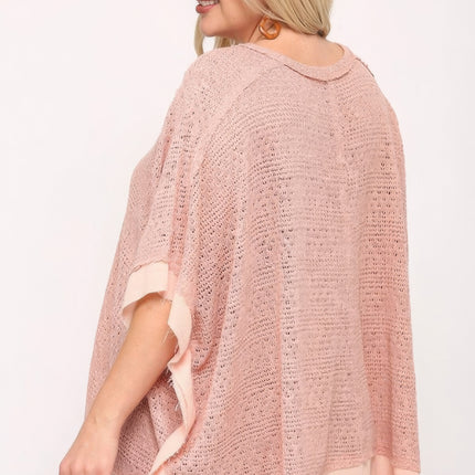 Light Knit And Woven Mixed Boxy Top With Poncho Sleeve