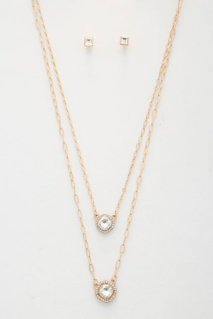 Double Crystal Metal Layered Necklace