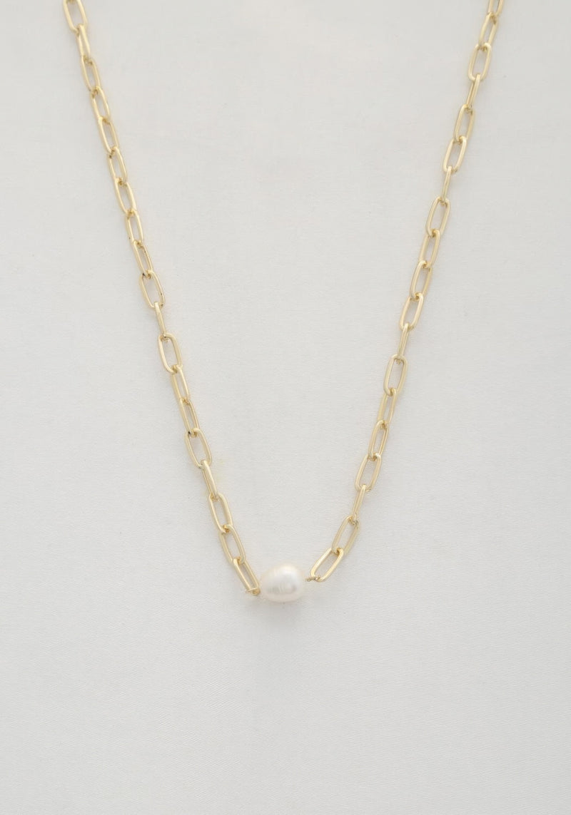 Pearl Bead Oval Link Necklace
