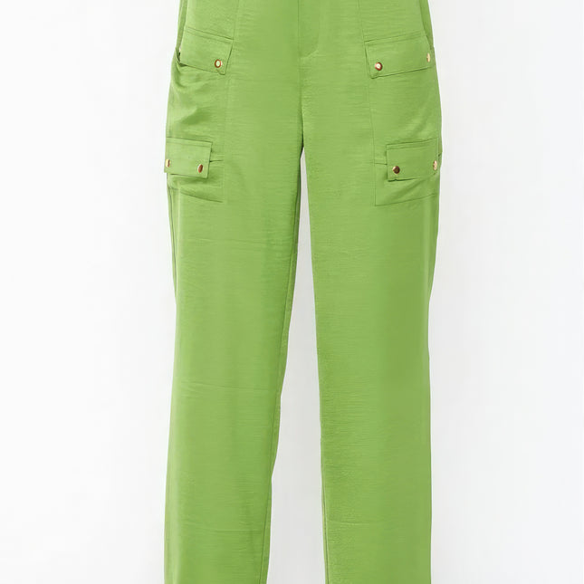 Satin Cargo Pocket Wide Leg Pants