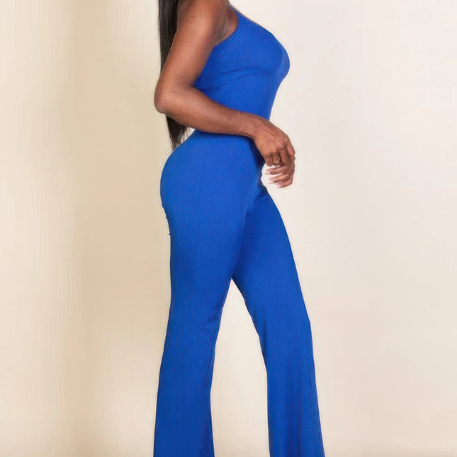 Ribbed sleeveless wide leg jumpsuit