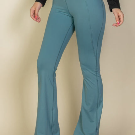 Wide waistband flare leg pants