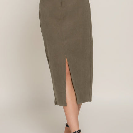 Front Open Slit Corduroy Midi Skirt