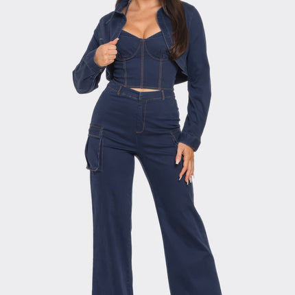 Crop Jacket 3pcs Set