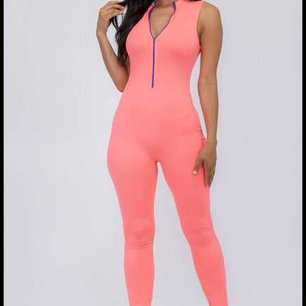 Coral Plus size sleeveless mock neckline Jumpsuit