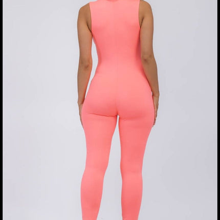 Coral Plus size sleeveless mock neckline Jumpsuit