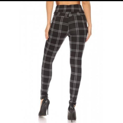Square patterned high waist sculpting treggings skinny pants