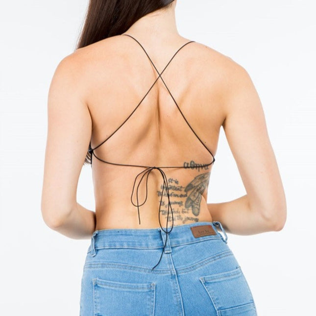 Velvet butterfly print open back crop top