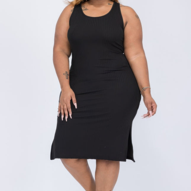 Plus Size Ribbed Side Slit Tank Midi Dress
