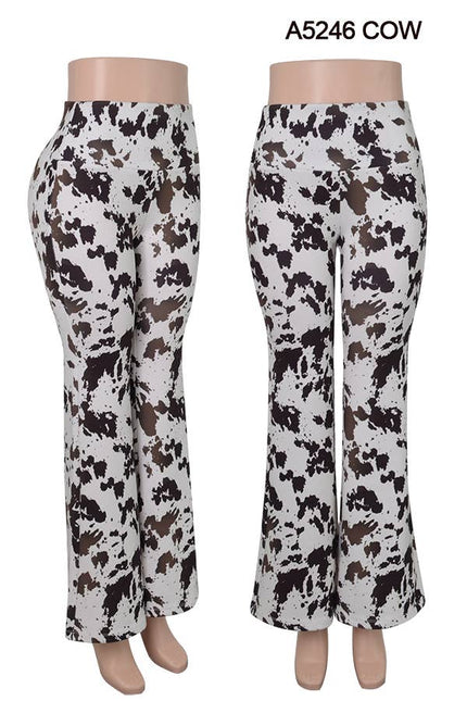 COW PRINT FLARE PANTS