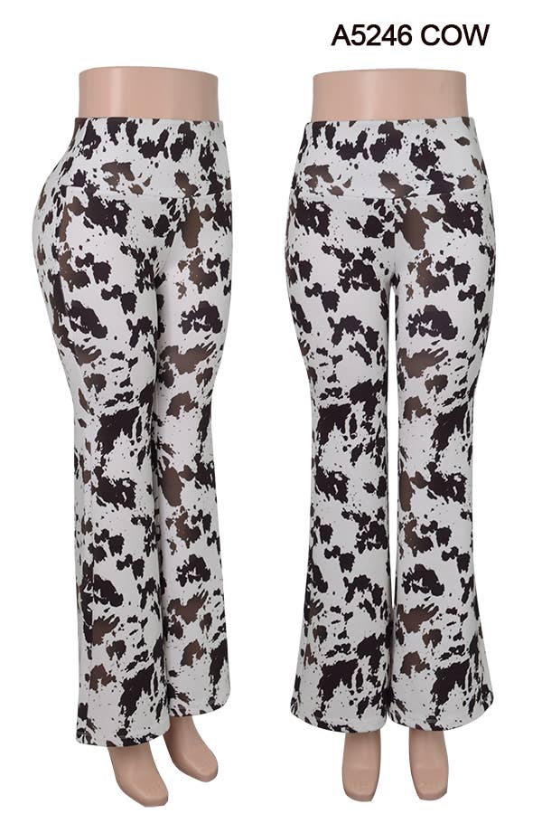 COW PRINT FLARE PANTS