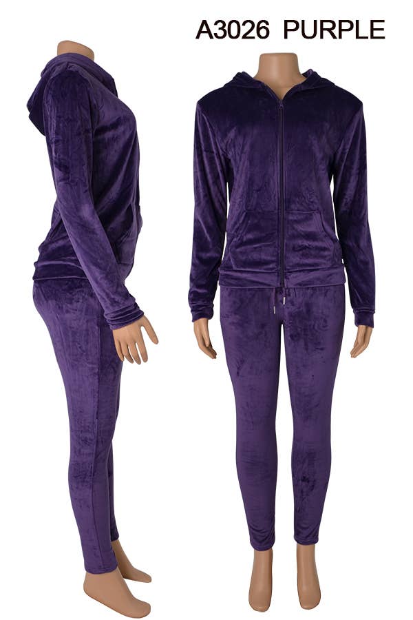 VELVET JACKET AND PANTS SET: Purple