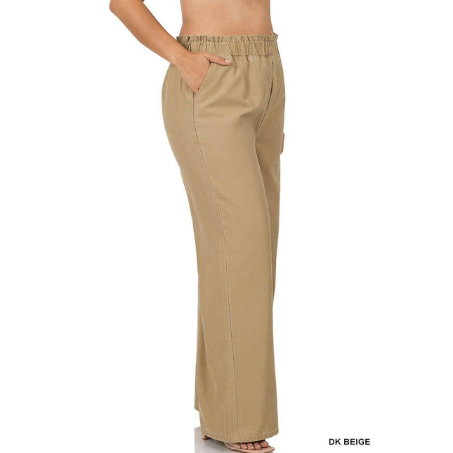 PLUS STONE WASHED CANVAS PAPERBAG WIDE LEG PANTS