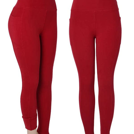 WINTER LEGGING FUR LINED W/ POCKETS: Red