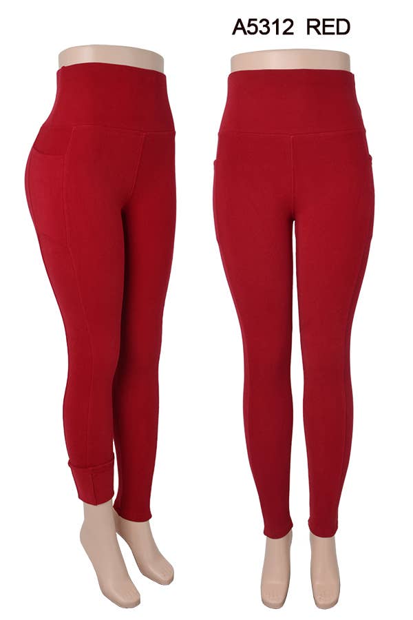 WINTER LEGGING FUR LINED W/ POCKETS: Red