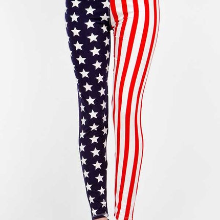 AMERICAN FLAG PRINT LEGGINGS: BLUE/RED