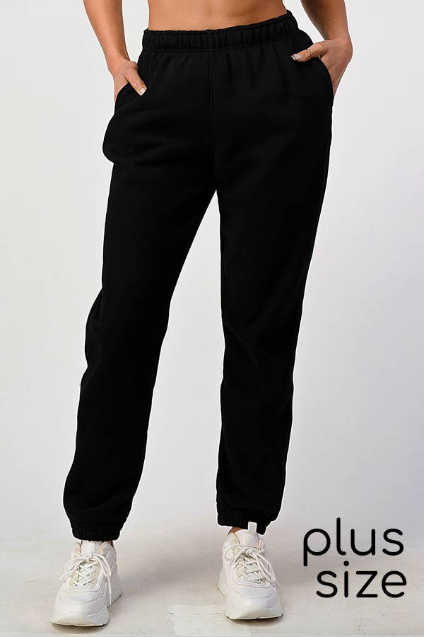 Soft Fleece Sweat Jogger Pants Plus Size: BLACK