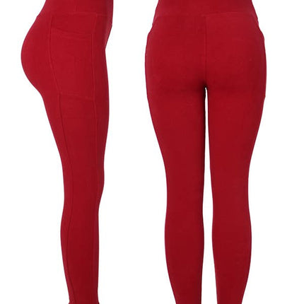 WINTER LEGGING FUR LINED W/ POCKETS: Red