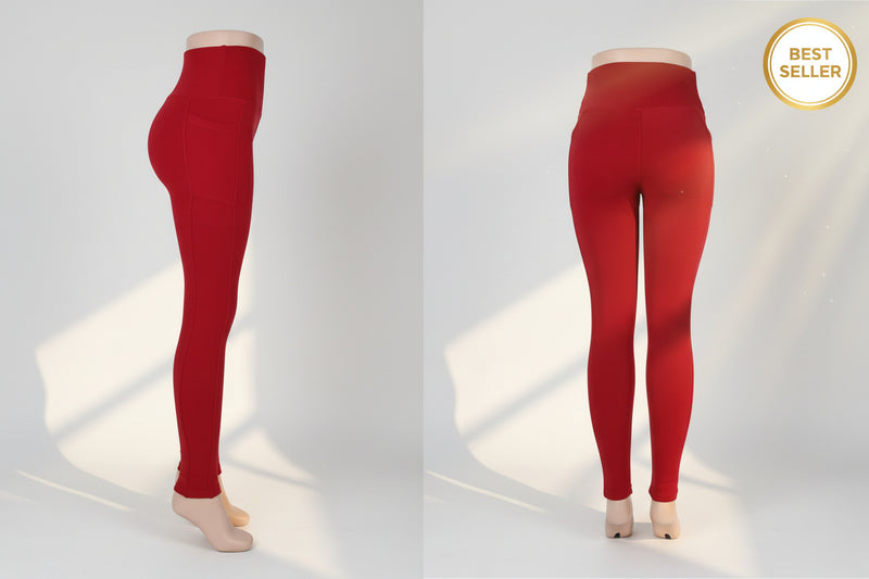 WINTER LEGGING FUR LINED W/ POCKETS: Red
