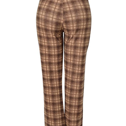 High Waist Straight Leg Stretch Long Lady Pants: Brown