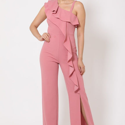 One Shoulder Ruffle Jumpsuit