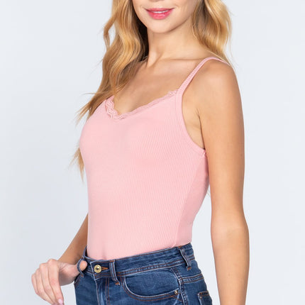 Heavy Rib Cami W/lace Bodysuit