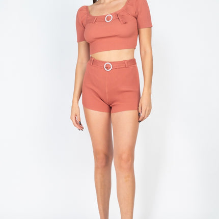Scoop Neck Crop Top And Ribbed Shorts