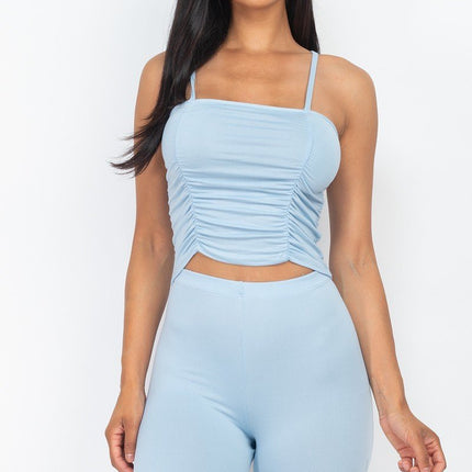 Camisole Ruched Sleeveless Top & Biker Shorts Set