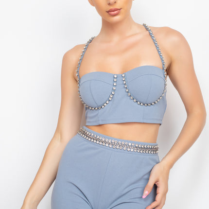 Stone Embellished Top And Pants Set