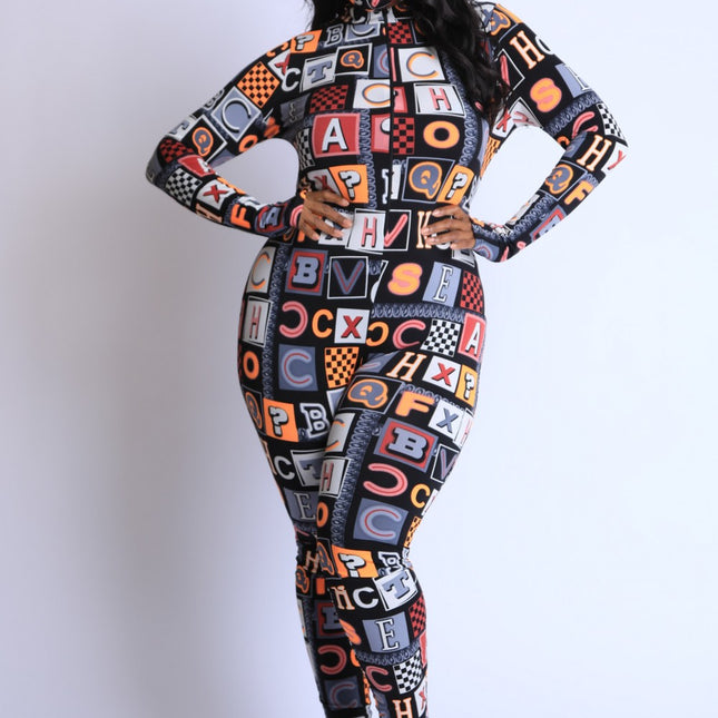Plus Size Alphabetically Neon Jumpsuit