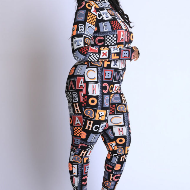 Plus Size Alphabetically Neon Jumpsuit