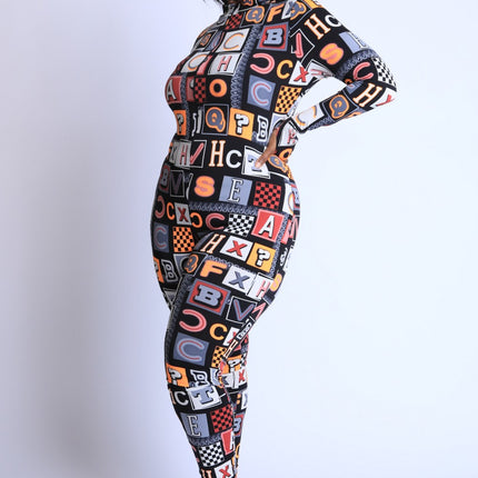 Plus Size Alphabetically Neon Jumpsuit