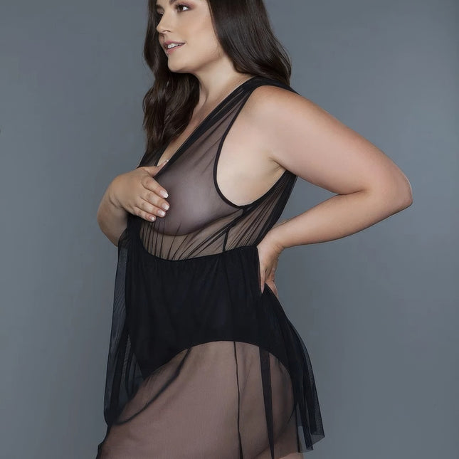 Deep V-neck Mesh Babydoll 1 Pc