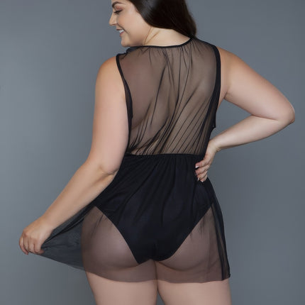 Deep V-neck Mesh Babydoll 1 Pc