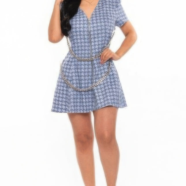 Houndstooth Chain-belt Dress