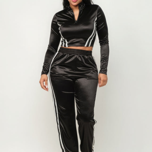 Front Zip Up Stripes Detail Jacket And Pants Set