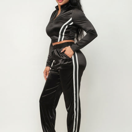 Front Zip Up Stripes Detail Jacket And Pants Set